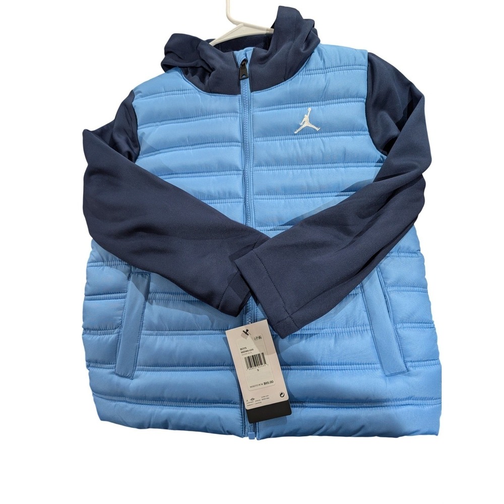 Jordan Boys Size Small Puffer Legend Blue/Navy Full Zip Hooded Jacket (MSRP $65)